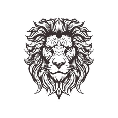 Çizgi Sanatı Biçimli Soyut Aslan Başı Logosu Tasarımı.
