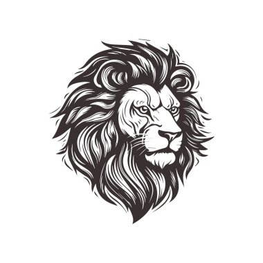 Çizgi Sanatı Biçimli Soyut Aslan Başı Logosu Tasarımı.