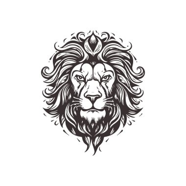 Çizgi Sanatı Biçimli Soyut Aslan Başı Logosu Tasarımı.