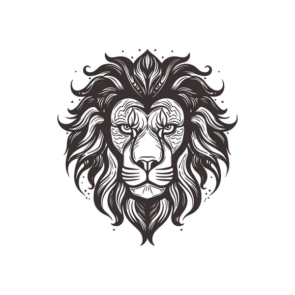 概要ラインアートグラフィックスタイルのライオンヘッドロゴデザイン — ストックベクタ