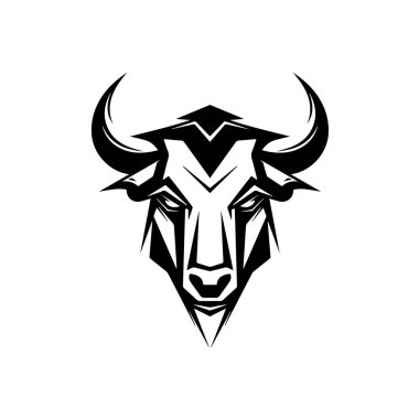 Basit bir sanat tarzında minimalist, soyut bir boğa başı logosu..