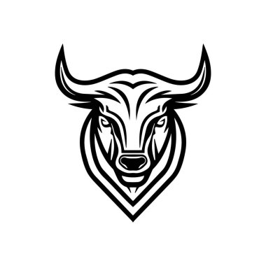 Basit bir sanat tarzında minimalist, soyut bir boğa başı logosu..