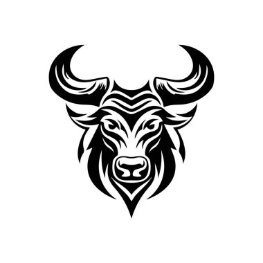 Basit bir sanat tarzında minimalist, soyut bir boğa başı logosu..