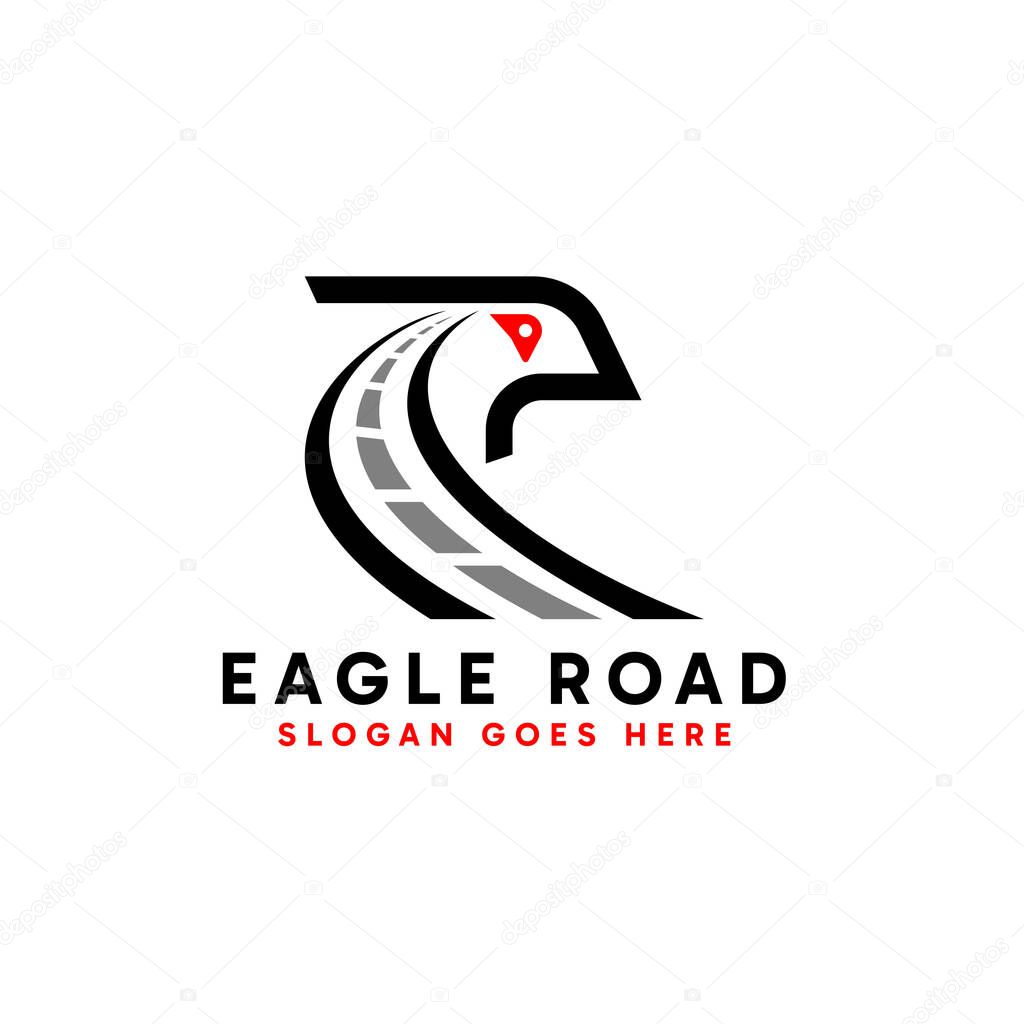 Eagle Road logo design. Abstract transport road and eagle head shape vector symbol logo design