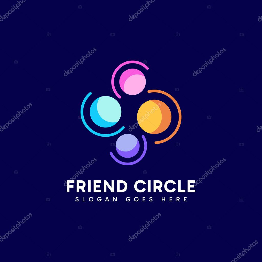 Circular colorful people as connection logo design. Abstract minimalist vector logo illustration