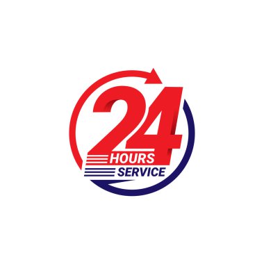 24 Saat Servis logosu simgesi tasarım vektörü illüstrasyonu.