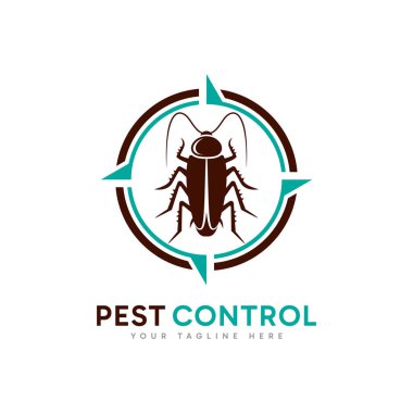 Haşere Kontrol logosu tasarımı. Minimalist Hedef Sembolü ve hamamböceği kombinasyonu logosu.