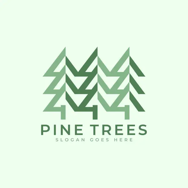 Pine Trees logo tasarımı. Modern stil konseptiyle soyut Geometrik çam ağaçları sembolü. Vektör simgesi logo şablonu.