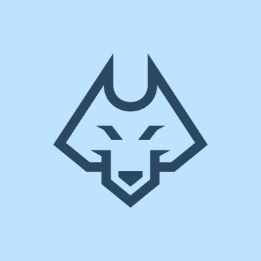 Soyut stil ve minimalist tasarım konseptine sahip bir kurt kafası logosu. Vektör logosu maskotu simgesi gösterimi.