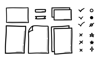 Karalama kontrol listesi hazır. Kağıt notlar toplama vektör illüstrasyonu. El çizimi siyah beyaz çizim