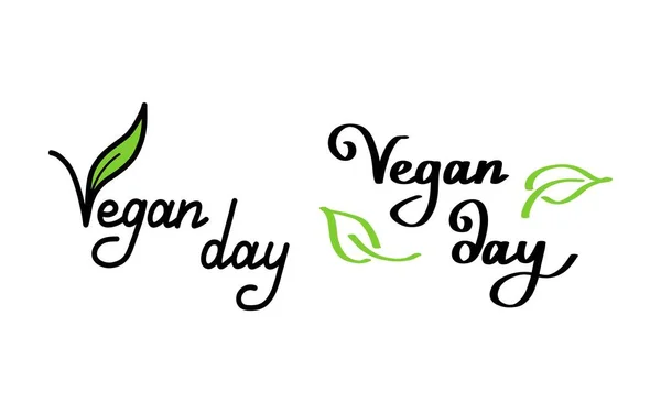 Veganský Ručně Kreslený Text Zelený Vektorový Nápis Ilustrace Kaligrafie Vegan — Stockový vektor