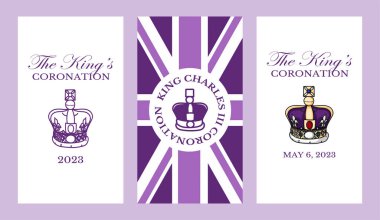 Poster for King Charles III Coronation with British flag vector illustration. Greeting card for celebrate a coronation of Prince Charles of Wales becomes King of England.  clipart