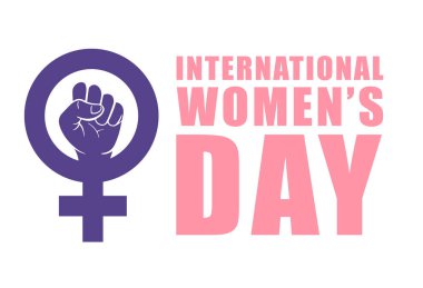 International womens day background poster design. Women day fist with text lettering vector illustration clipart