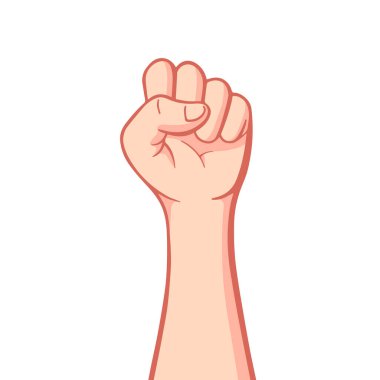 Demonstration, revolution, protest raised arm fist with copy space. Arm silhouette struggle for rights concept. Fist pointing up vector illustration.