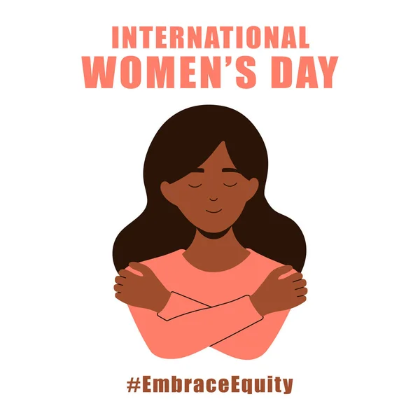 International Womens Day Concept Poster Embrace Equity African Woman Illustration — Vettoriale Stock