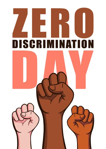 День Дискриминации Марта Руки Кулаки Различных Групп Людей Разных Цветах — стоковый вектор