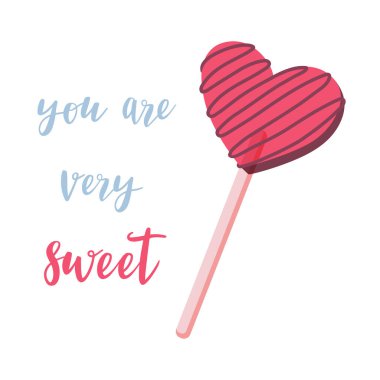 Cute Valentines banner, greeting card design with text lettering vector illustration. You are very sweet