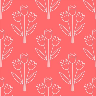 Lale yayı dikişsiz vektör karalama çizimi. Özet laleli çiçek arkaplanı