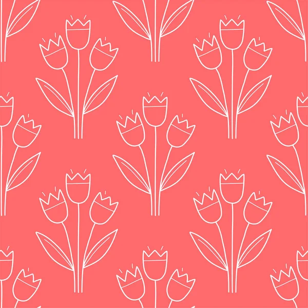 stock vector Tulip spring seamless pattern vector doodle illustration. Flower floral background with outline tulips