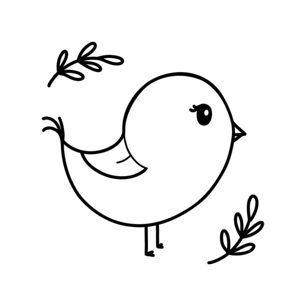 Cute Bird Vector Illustration Isolated White Background Hand Drawn Doodle — Stock Vector