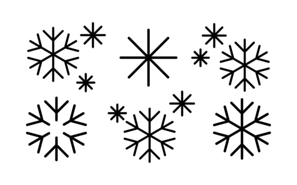 Snowflake Doodle Winter Set Black Isolated Icon Silhouette White Background — Stock Vector