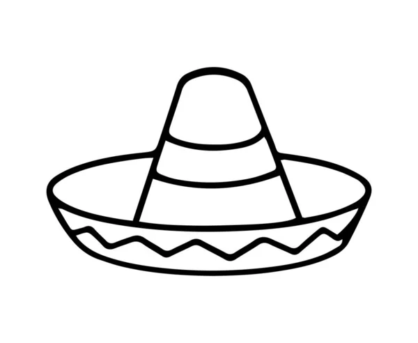 Üstünde Süs Tasarımı Olan Meksika Şapkası Geleneksel Meksika Şapkasının Siyah — Stok Vektör