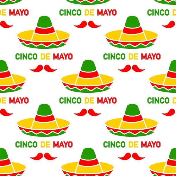 Cinco Mayo Mayo Sombrero Patrón Sin Costuras Bigote Fondo Vector — Archivo Imágenes Vectoriales