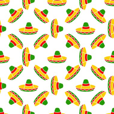 Sombrero şapkaları çizimlerde kusursuz desenler çizer. Meksika fiesta partisi ve Cinco de Mayo tatilinin arka planını çizdi.