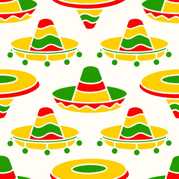 Sombrero Şapkaları Çizimlerde Kusursuz Desenler Çizer Meksika Fiesta Partisi Cinco — Stok Vektör