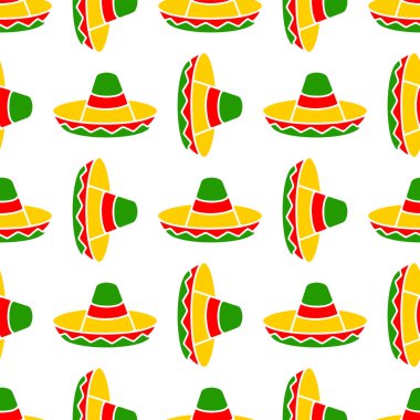 Sombrero şapkaları çizimlerde kusursuz desenler çizer. Meksika fiesta partisi ve Cinco de Mayo tatilinin arka planını çizdi.