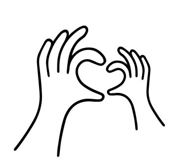 Ebeveynler ve bir çocuk elleri kalp şeklinde bir vektör çizimi oluşturuyorlar. Aile bebek partisi konsepti.