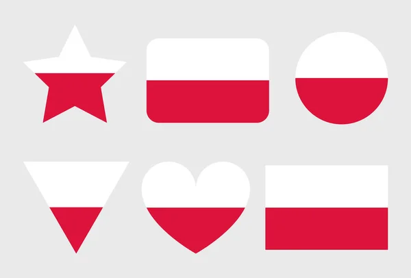 Ikony Wektora Flagi Polski Zestaw Ilustracji Kształcie Serca Gwiazdy Okręgu — Wektor stockowy
