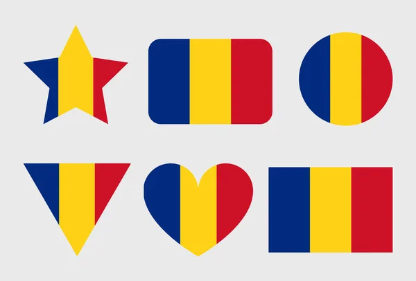 Rumunsko Vlajka Vektorové Ikony Sada Ilustrací Tvaru Srdce Hvězdy Kruhu — Stockový vektor