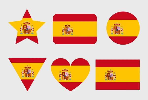 Espagne Drapeau Icônes Vectorielles Ensemble Illustrations Forme Coeur Étoile Cercle — Image vectorielle