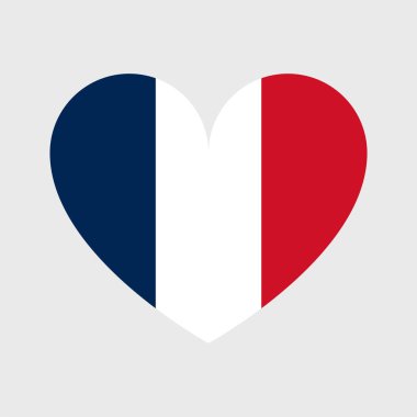 Fransa bayrak vektör simgeleri kalp, yıldız, daire ve harita şeklinde ayarlandı. Farklı geometrik şekillerde Fransız bayrağı çizimi.