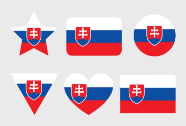 Slovakya bayrak vektör simgeleri kalp, yıldız, daire ve harita şeklinde ayarlandı.