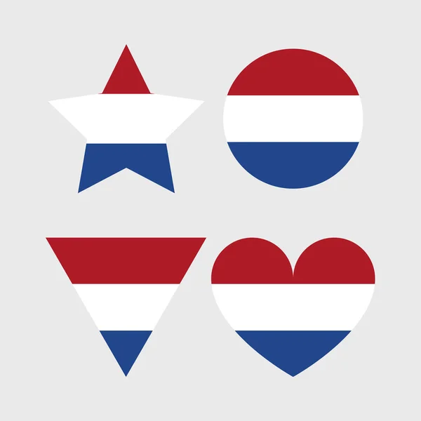 Nizozemské Vlajkové Vektorové Ikony Zasazené Tvaru Srdce Hvězdy Kruhu Mapy — Stockový vektor