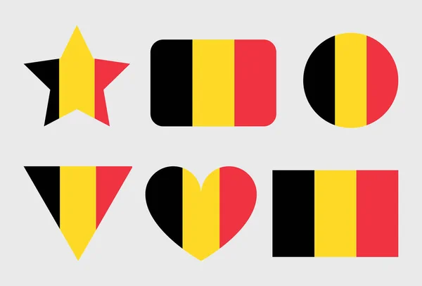 Belgio Bandiera Vettoriale Icone Forma Cuore Stella Cerchio Mappa — Vettoriale Stock