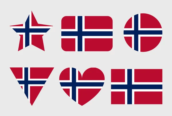 Ícones Vetoriais Bandeira Noruega Definidos Forma Coração Estrela Círculo Mapa — Vetor de Stock