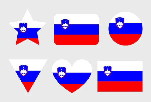 Eslovenia Iconos Vectoriales Bandera Establecidos Forma Corazón Estrella Círculo Mapa — Vector de stock