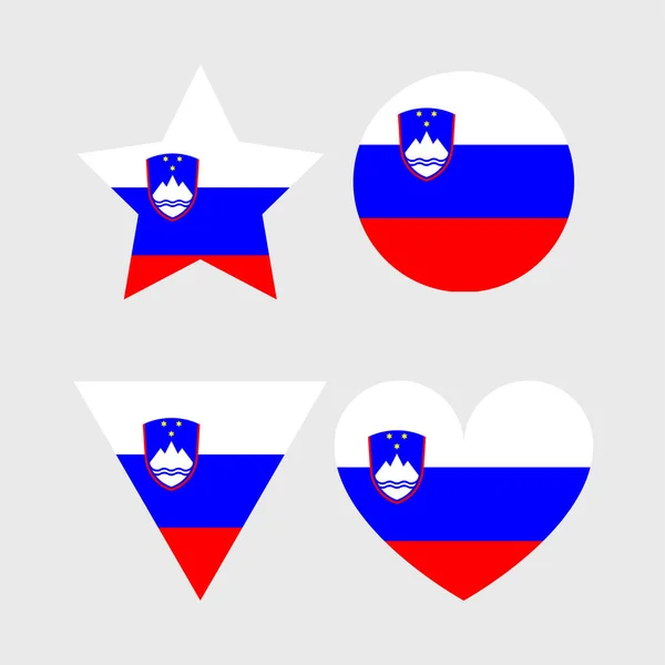 斯洛文尼亚国旗矢量图标设置成心形 圆形和地图形 — 图库矢量图片