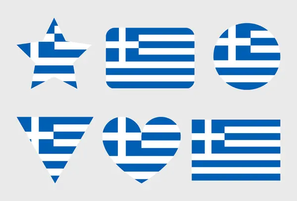 Grecia Bandera Vector Iconos Conjunto Ilustraciones Forma Corazón Estrella Círculo — Vector de stock