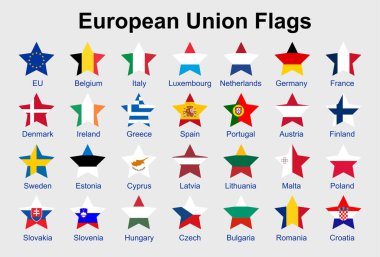 Avrupa Birliği bayrak vektör simgeleri yıldız şeklinde ayarlandı. AB bayrak illüstrasyonu