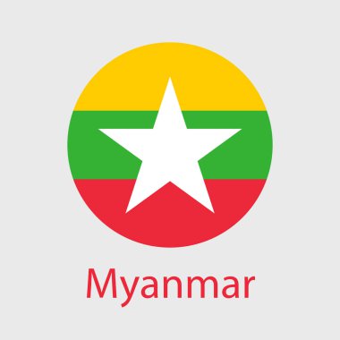 Myanmar Bayrak simgesi. Beyaz arkaplanda resmi Burma bayrağı izole edildi