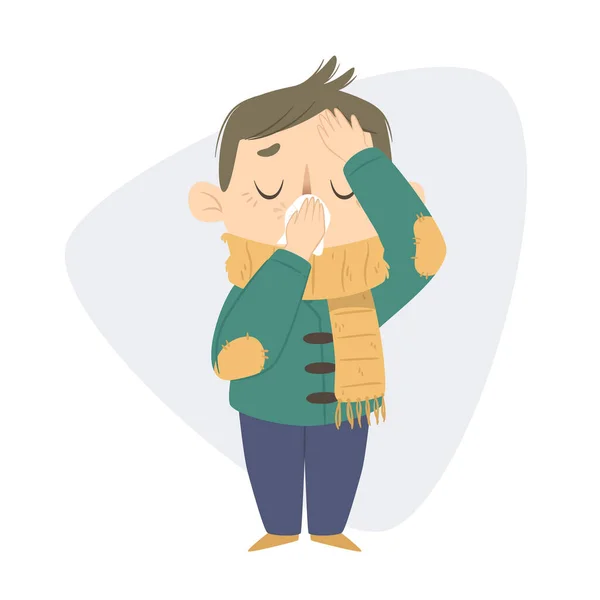 Person Cold Experiencing Headache Vector Illustration — Stock Vector