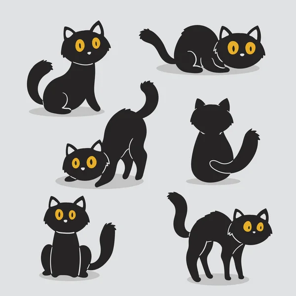 Ručně Kreslený Design Halloween Cat Kolekce Vector Ilustrace — Stockový vektor