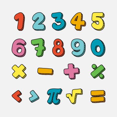 El çizimi matematiksel semboller ve rakamlar Vektör çizimi.