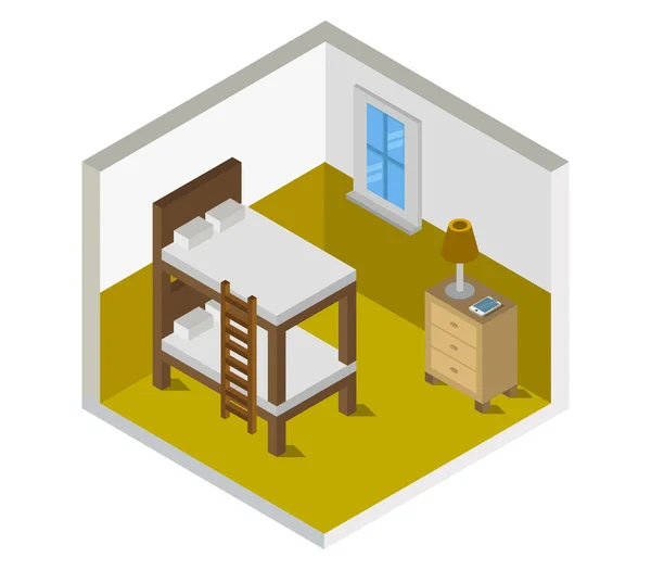 Ilustración Gráfica Vectorial Dormitorio Isométrica — Vector de stock