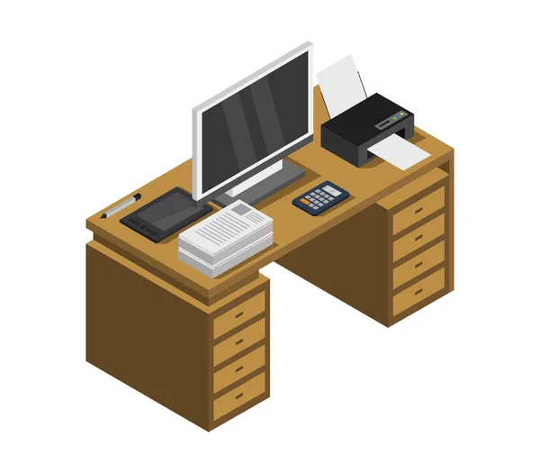 Isometric Office Desk Background Vector Graphic Illustration — Stock Vector
