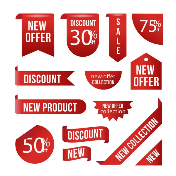 Vivid Red Realistic Sales Label Collection Vector Illustration — Stock Vector